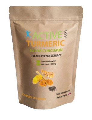 Active650 daily turmeric capsules available on subscription, with extra curcumin and added black pepper